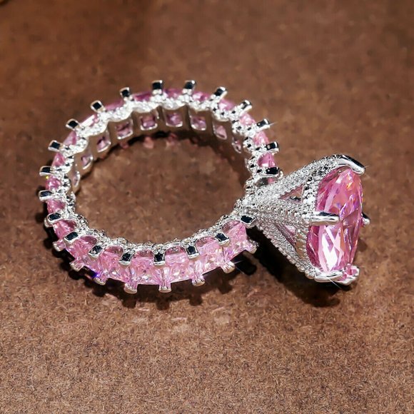 New 925 Silver Pink Sapphire Wedding Ring - Picture 2 of 4